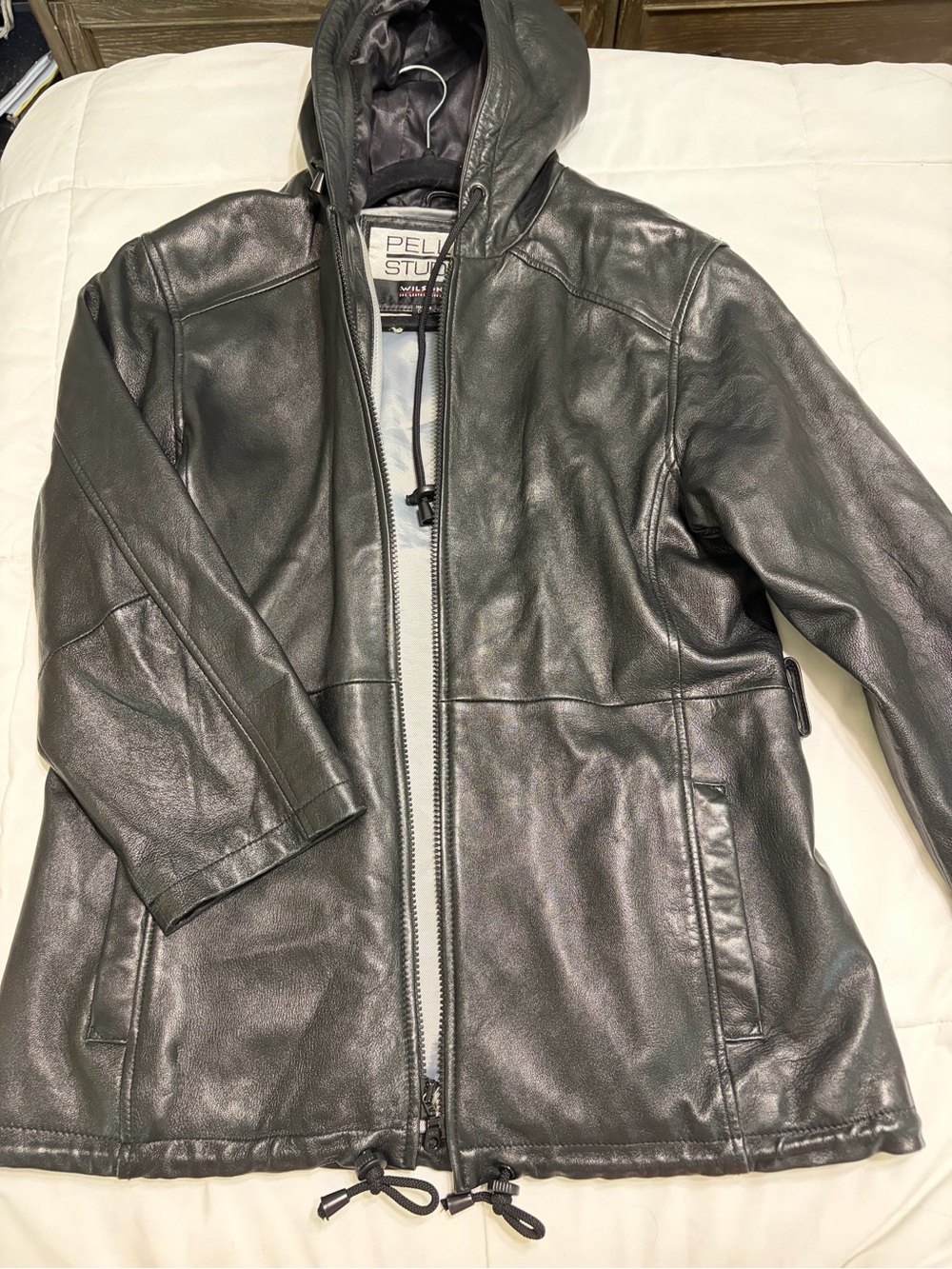Wilson Black Leather Hooded Jacket